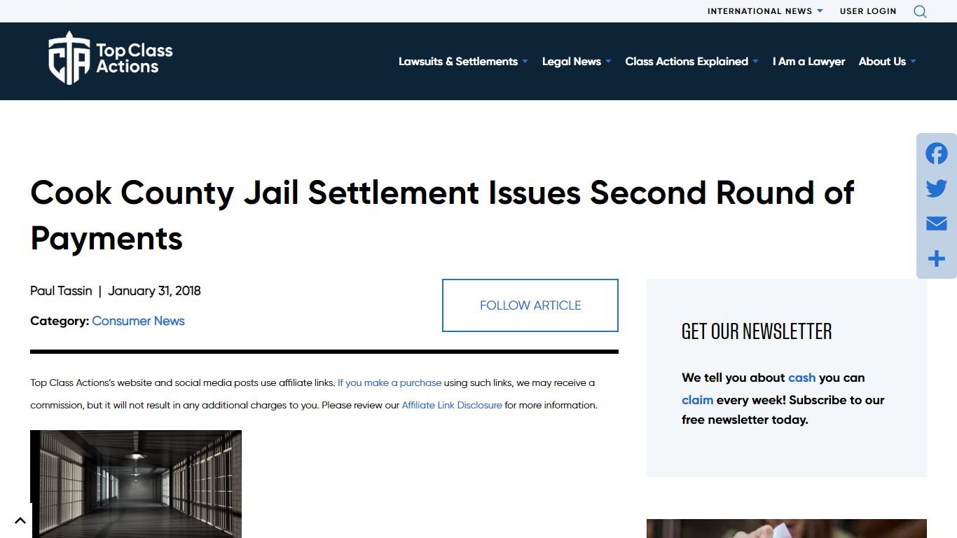 Cook County Jail Settlement Issues Second Round of Payments