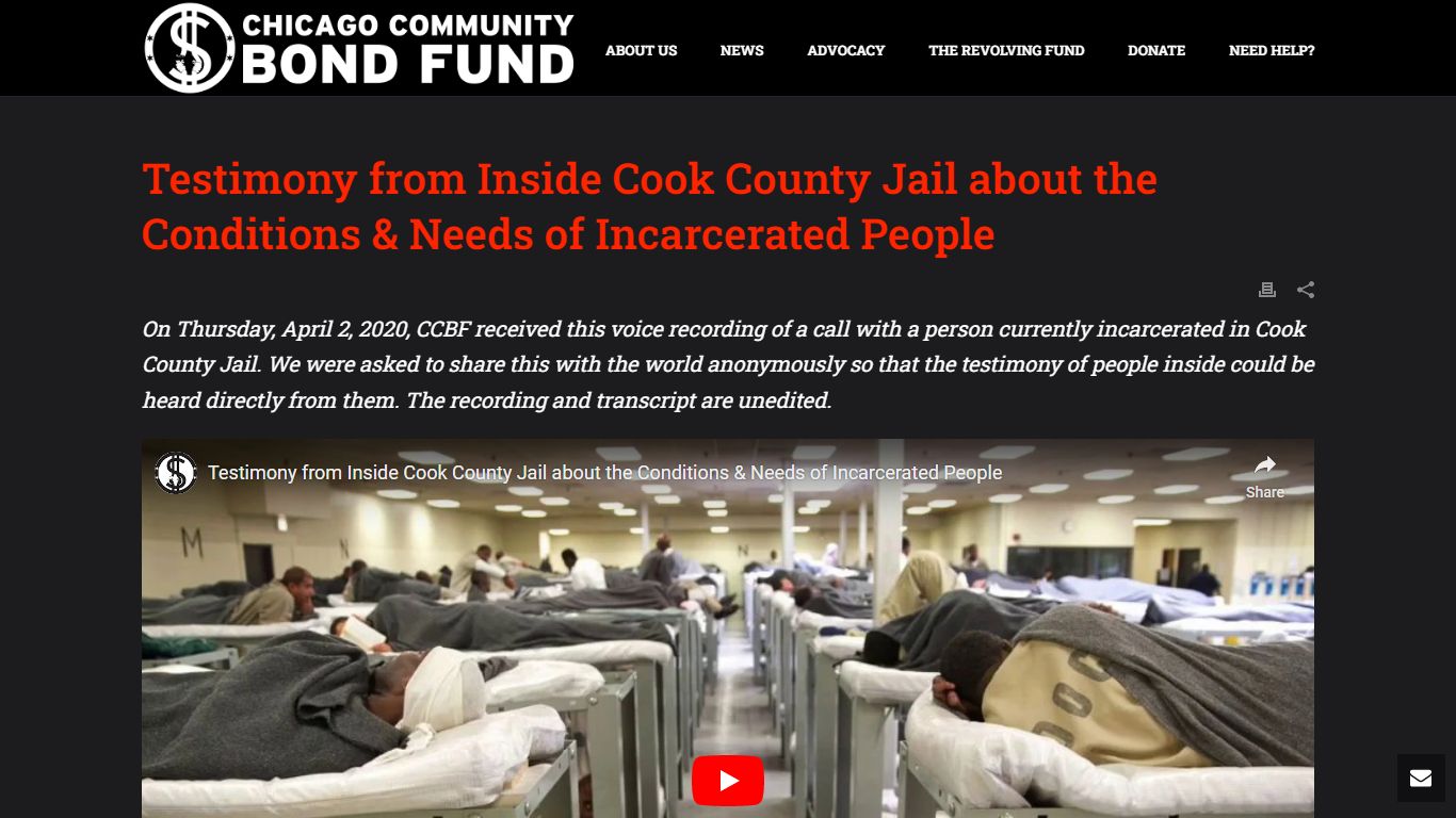 Testimony from Inside Cook County Jail about the Conditions & Needs of ...